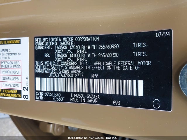 JTEABFAJ7RK012717 Toyota Land Cruiser