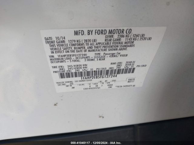 1FAHP2E85FG127244 Ford TAURUS SEL