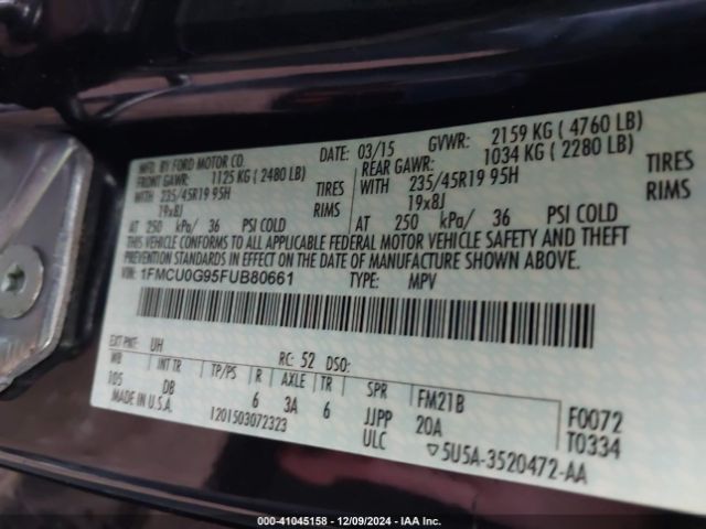 1FMCU0G95FUB80661 Ford ESCAPE SE
