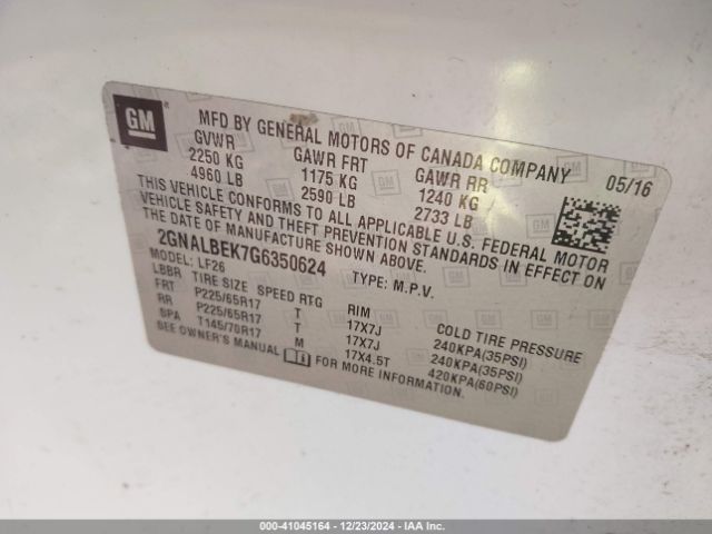 2GNALBEK7G6350624 Chevrolet EQUINOX LS