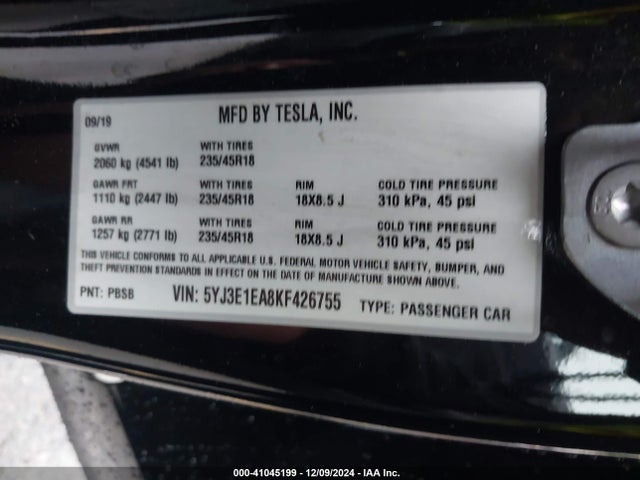 2019 TESLA MODEL 3 5YJ3E1EA8KF426755 Photo 8