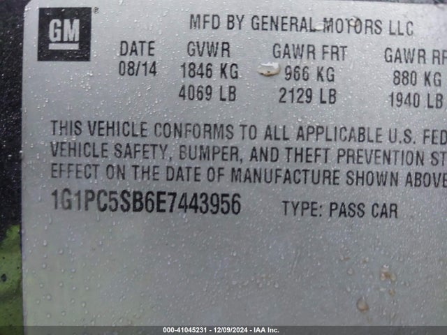Chevrolet Cruze 1lt Auto 2014 1G1PC5SB6E7443956 Image 9