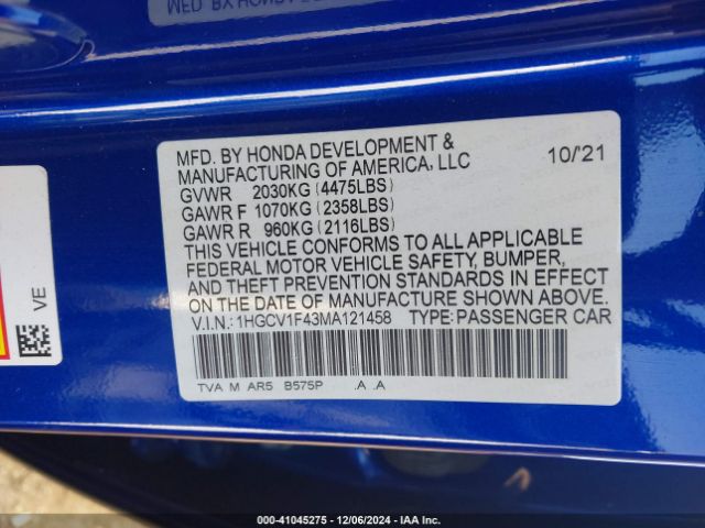 1HGCV1F43MA121458 Honda Accord Sport Special Edition