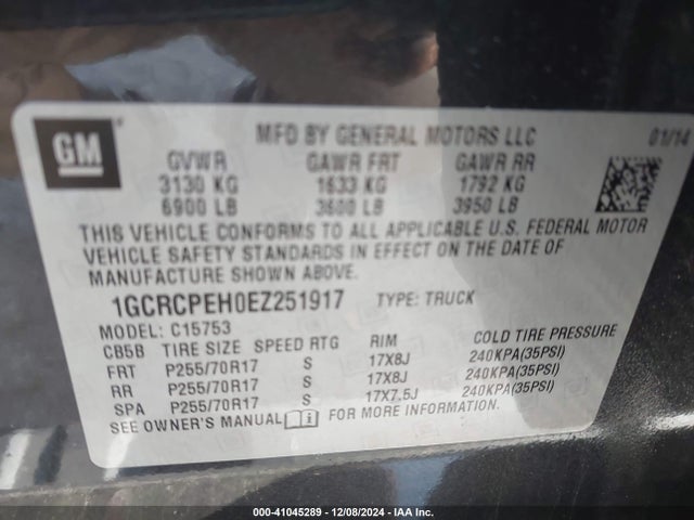 1GCRCPEH0EZ251917 Chevrolet Silverado 1500 Work Truck 2wt