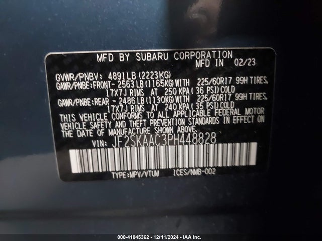 JF2SKAAC3PH448828 Subaru Forester