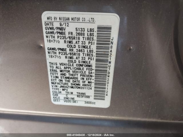 2013 NISSAN MURANO JN8AZ1MU7DW201124 Photo 8