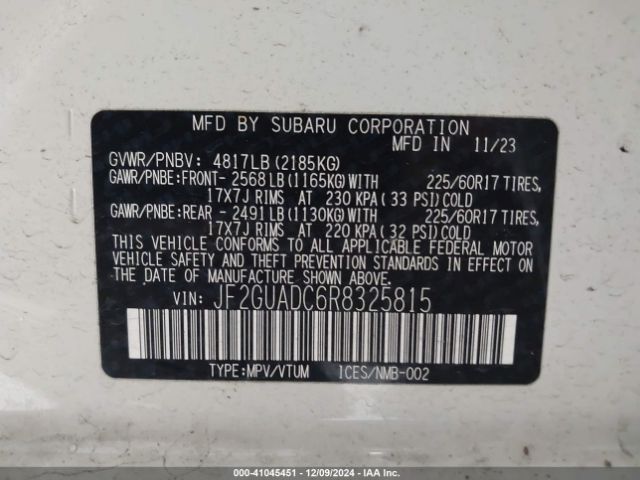JF2GUADC6R8325815 Subaru Crosstrek Premium