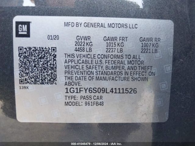 1G1FY6S09L4111526 Chevrolet Bolt Ev Fwd Lt