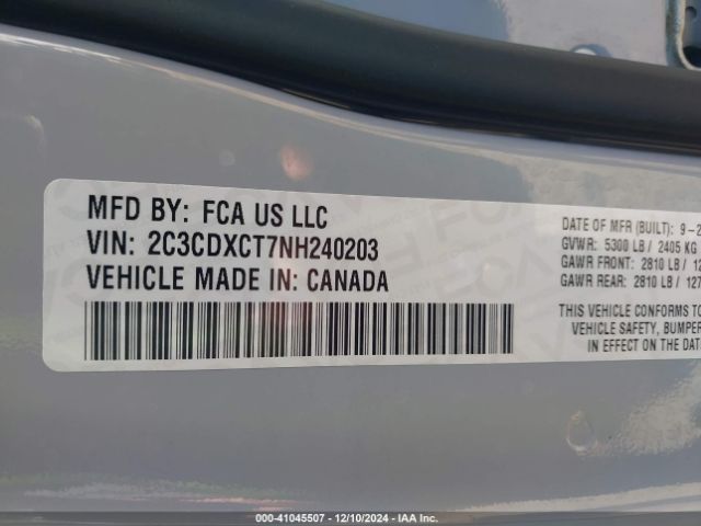 2C3CDXCT7NH240203 Dodge CHARGER R/T