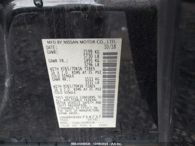 1N6AD0ERXKN714737 Nissan Frontier Sv