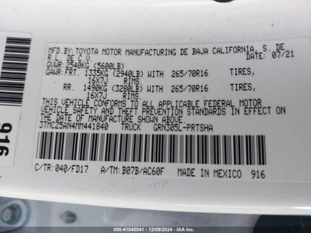 3TMCZ5AN4MM441840 Toyota Tacoma Trd Off-road