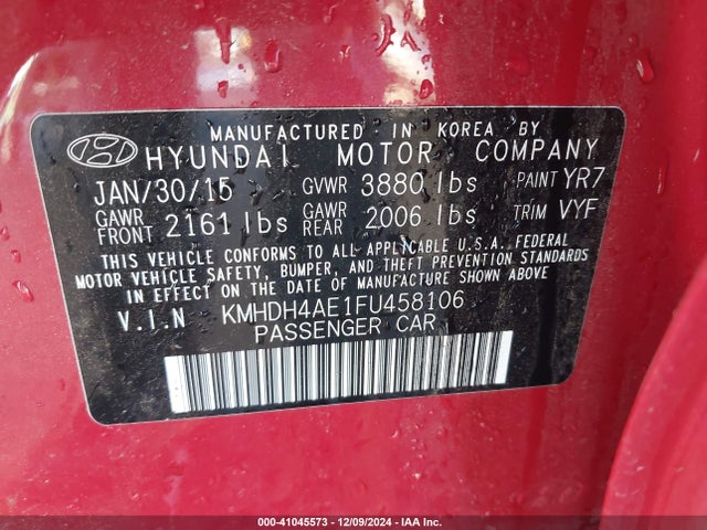 Hyundai ELANTRA SE 2015 KMHDH4AE1FU458106 Image 9