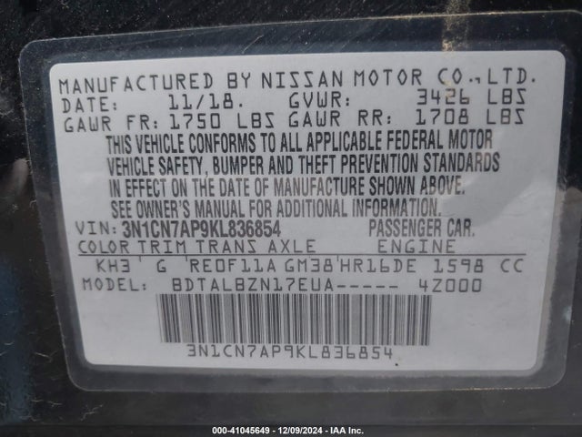 Nissan Versa 1.6 Sv 2019 3N1CN7AP9KL836854 Image 9