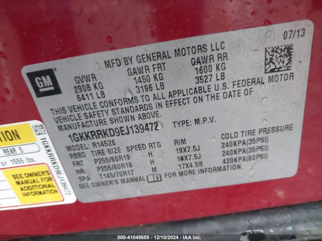 1GKKRRKD9EJ139472 GMC Acadia Slt-1