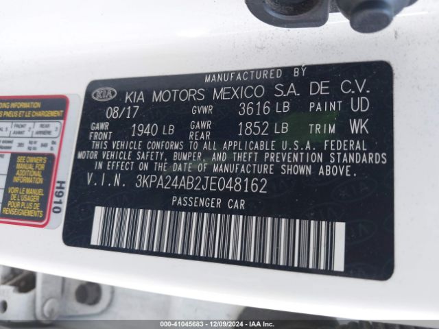 3KPA24AB2JE048162 KIA RIO S