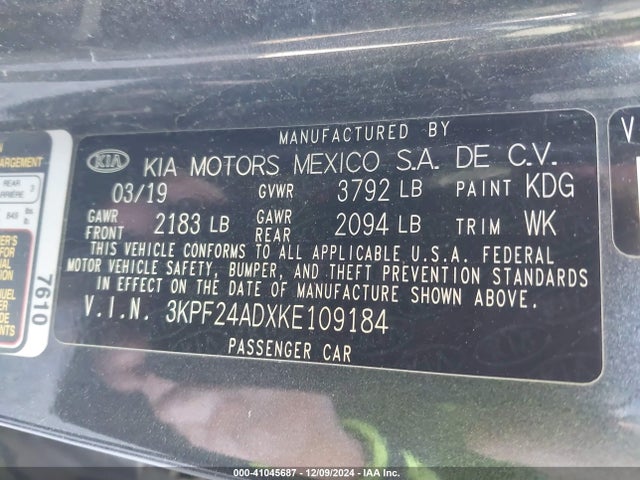 3KPF24ADXKE109184 KIA Forte Lxs