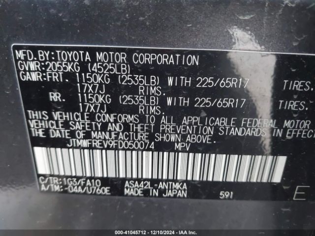 JTMWFREV9FD050074 Toyota Rav4 Xle