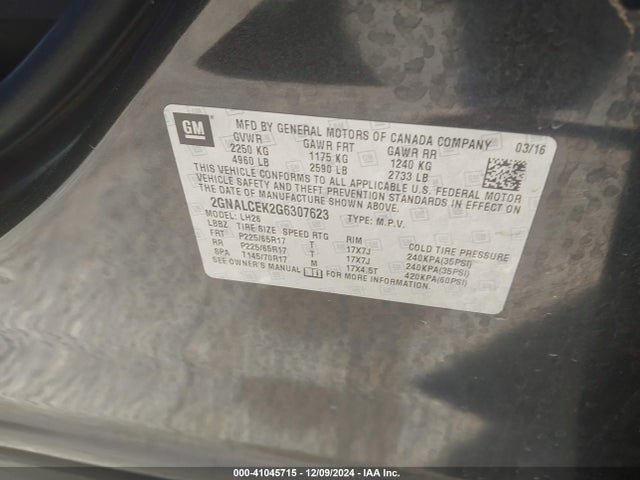 Chevrolet EQUINOX LT 2016 2GNALCEK2G6307623 Image 9