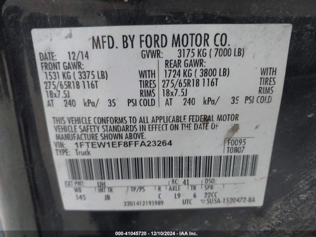1FTEW1EF8FFA23264 Ford F-150 Xlt