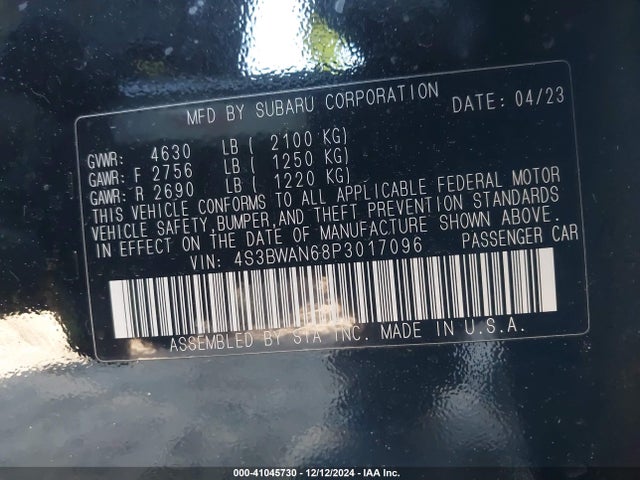 4S3BWAN68P3017096 Subaru Legacy Limited