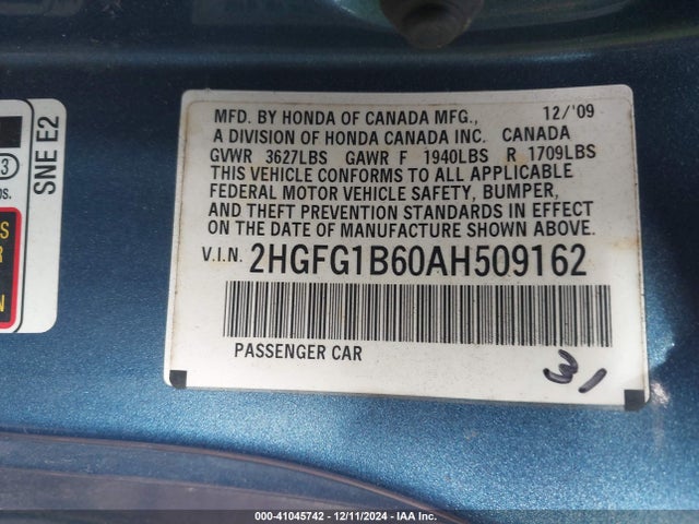 Aukcja sprzedaży 2010 Honda Civic Lx, vin: 2HGFG1B60AH509162, numer aukcji: 41045742