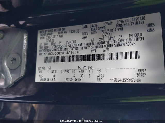 Ford ESCAPE SE 2017 1FMCU0GD9HUA16370 Image 9