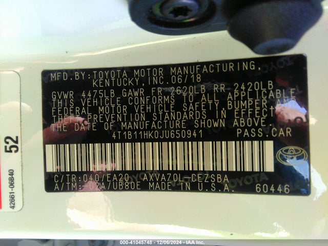 Toyota CAMRY SE 2018 4T1B11HK0JU650941 Image 9