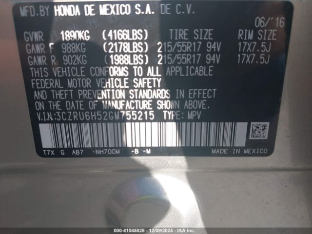 3CZRU6H52GM755215 Honda HR-V EX