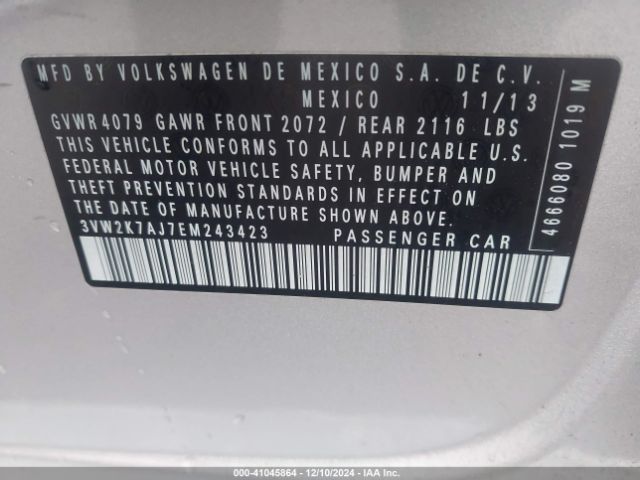 3VW2K7AJ7EM243423 Volkswagen Jetta 2.0l S
