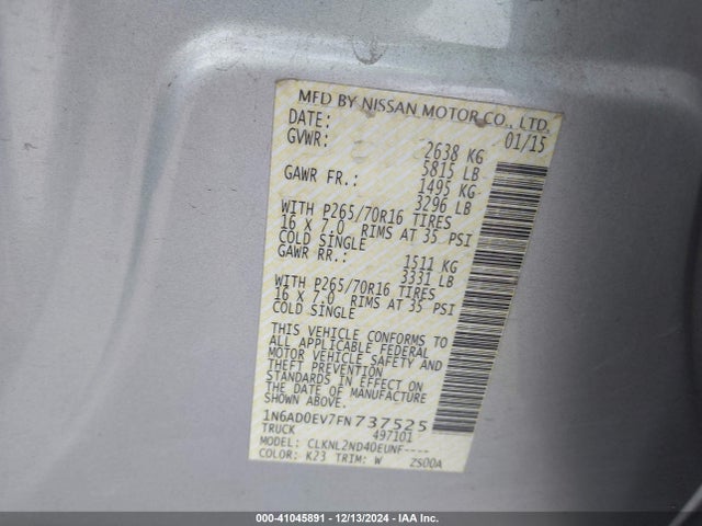Nissan Frontier Sv 2015 1N6AD0EV7FN737525 Image 9