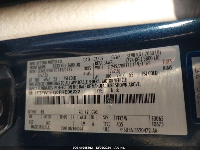 Ford F-150 Xlt 2015 1FTFW1EG6FKE06222 Image 9