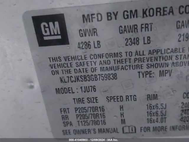 KL7CJKSB3GB759838 Chevrolet Trax 1ls