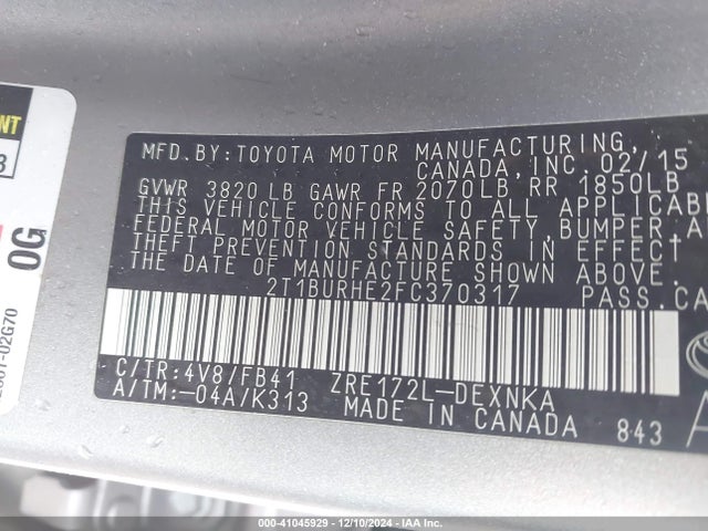 Toyota COROLLA LE 2015 2T1BURHE2FC370317 Image 9