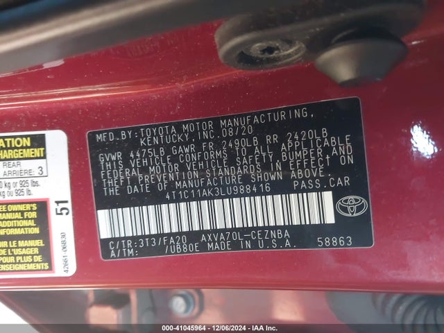 4T1C11AK3LU988416 Toyota CAMRY LE