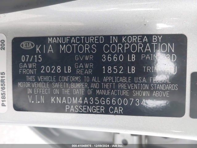 KNADM4A35G6600734 KIA RIO LX