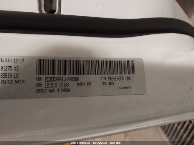 2C3CDXBG6JH206980 Dodge Charger Sxt Rwd