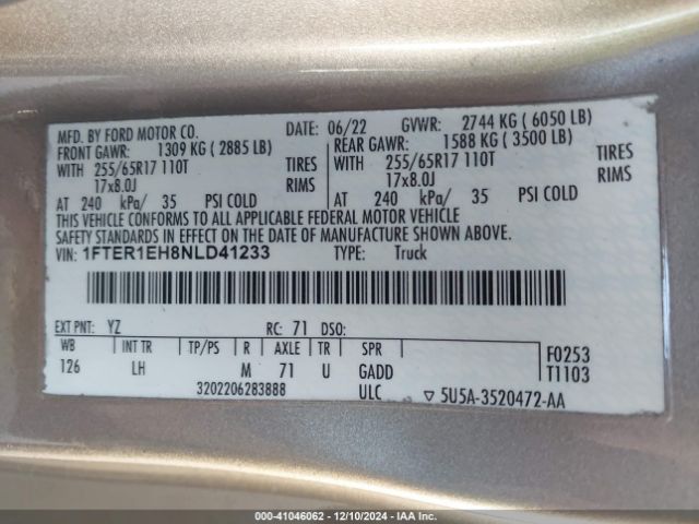 1FTER1EH8NLD41233 Ford Ranger Xl/xlt/lariat