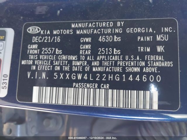 5XXGW4L22HG144600 KIA Optima Sx Turbo