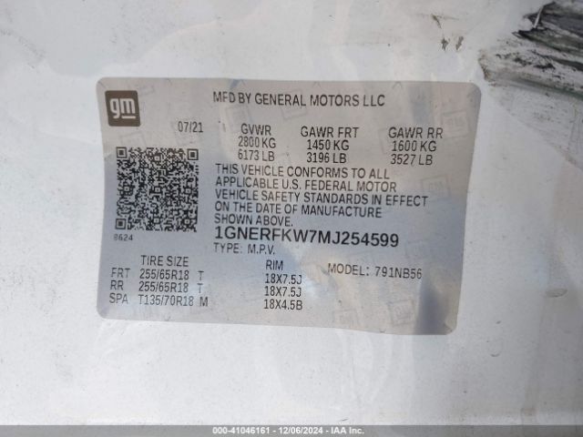 1GNERFKW7MJ254599 Chevrolet Traverse Fwd Ls