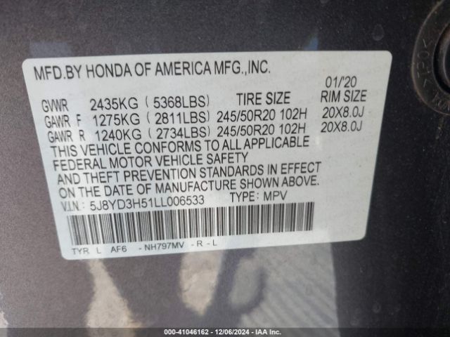 5J8YD3H51LL006533 Acura Mdx Technology Package