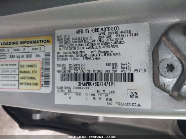 3FA6P0G78GR147191 Ford FUSION S