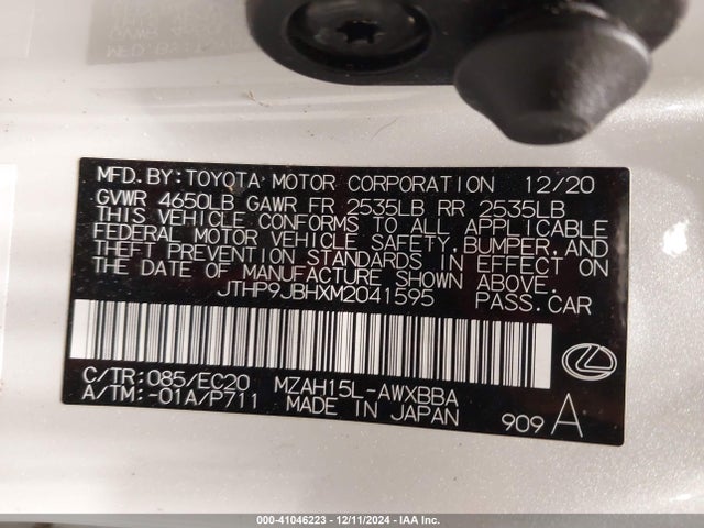 JTHP9JBHXM2041595 Lexus UX 250H