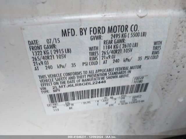 2LMTJ6LR8GBL22448 Lincoln Mkx Reserve