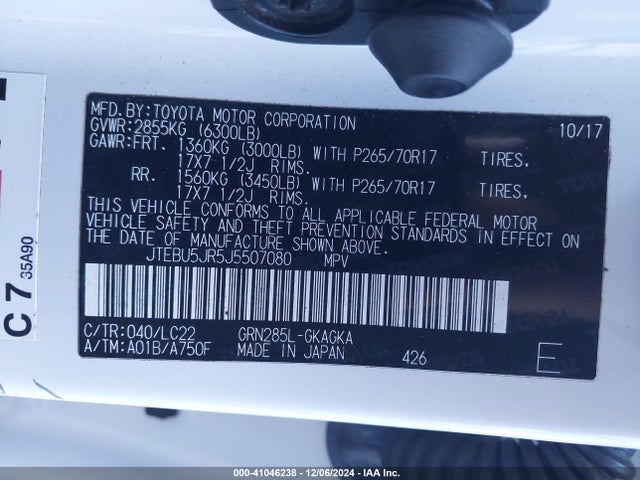 JTEBU5JR5J5507080 Toyota 4runner Limited/sr5/sr5 Premium/trd Off Road/trd Off Road Premium/trd Pro