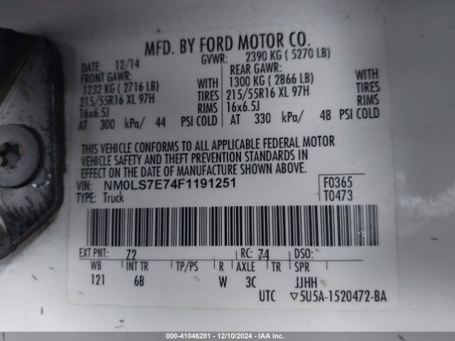 NM0LS7E74F1191251 Ford Transit Connect Xl