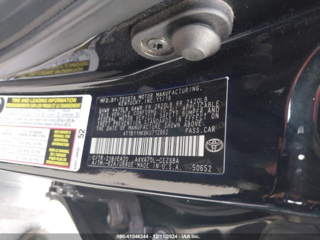 4T1B11HK6KU712862 Toyota CAMRY SE