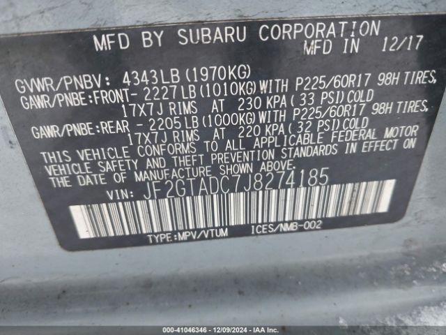 JF2GTADC7J8274185 Subaru Crosstrek 2.0i Premium