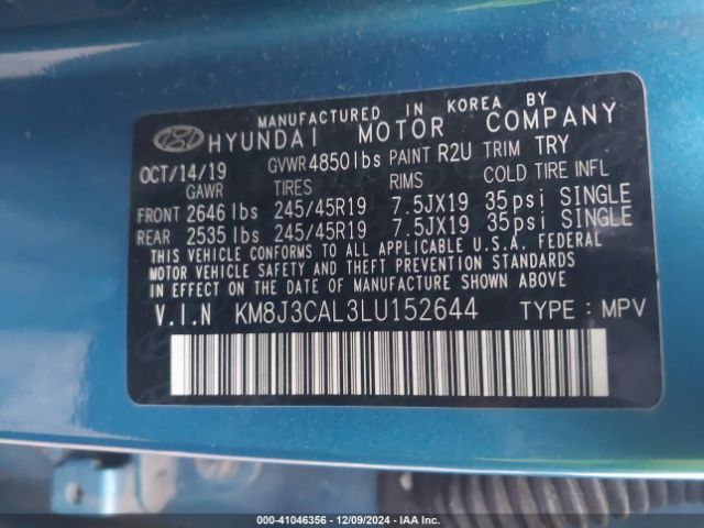 2020 HYUNDAI TUCSON KM8J3CAL3LU152644 Photo 8