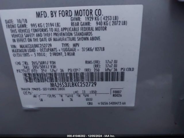 MAJ6S3JL8KC252729 Ford Ecosport Ses