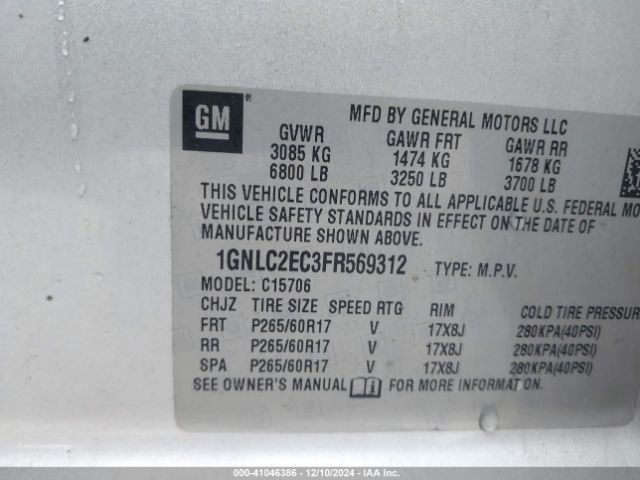1GNLC2EC3FR569312 Chevrolet Tahoe Commercial Fleet